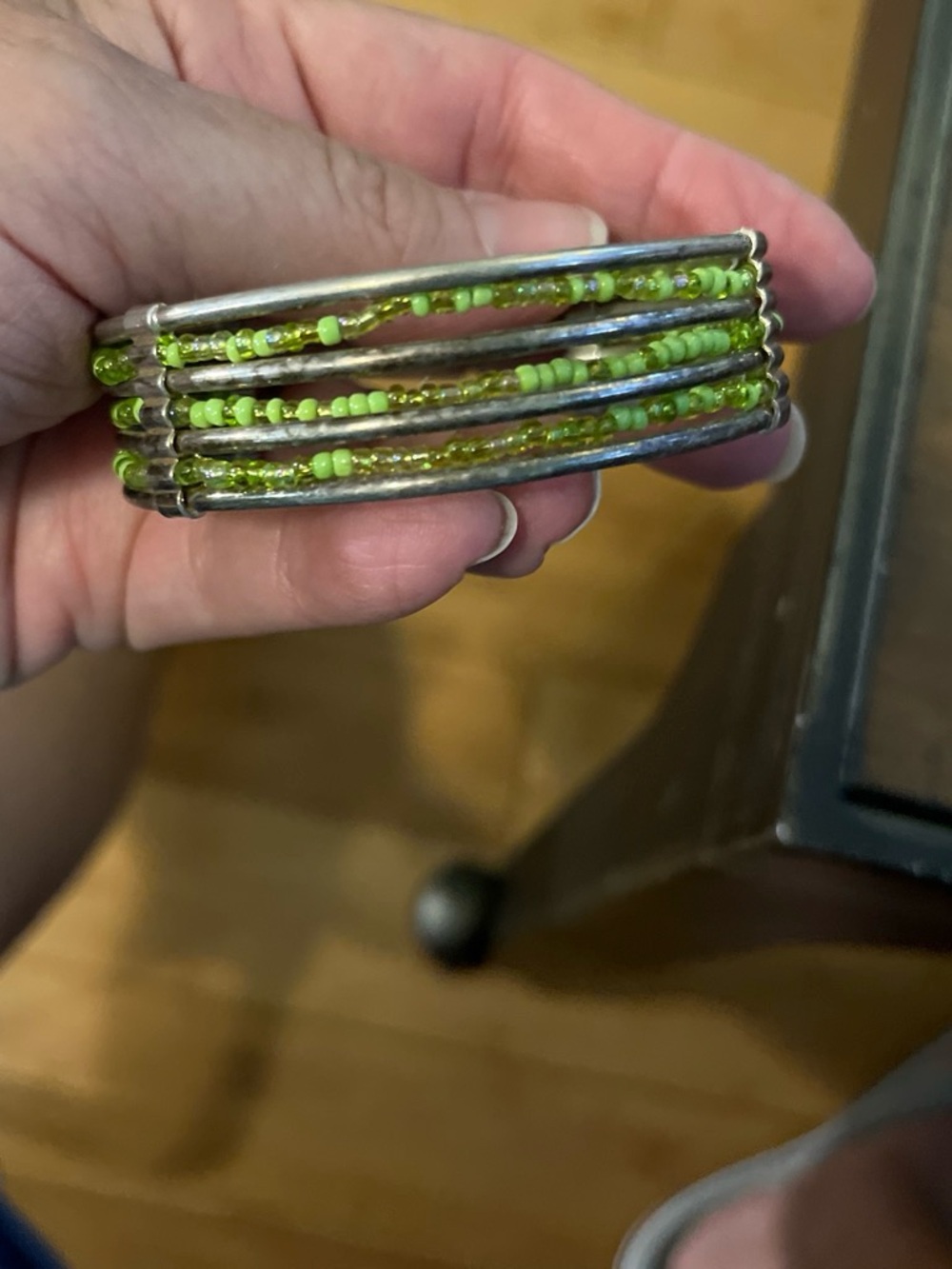 Green Beaded Multi-Row Bangle Bracelet